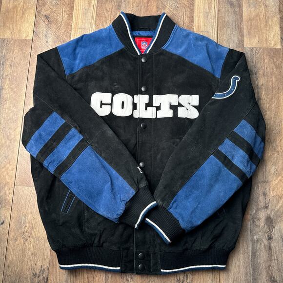 Vintage Indianapolis Colts Leather Varsity Jacket Mens XL Black Embroidered 5052 - Picture 1 of 16